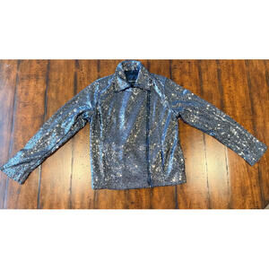 Colleen Lopez Women's Luxe Sequin Gun Metal Moto Jacket - Size XXS